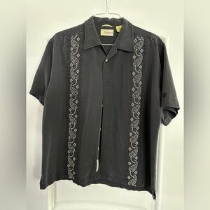 Cubavera Black Men's Shirt with Tan Embroidered Pattern and Tan Buttons